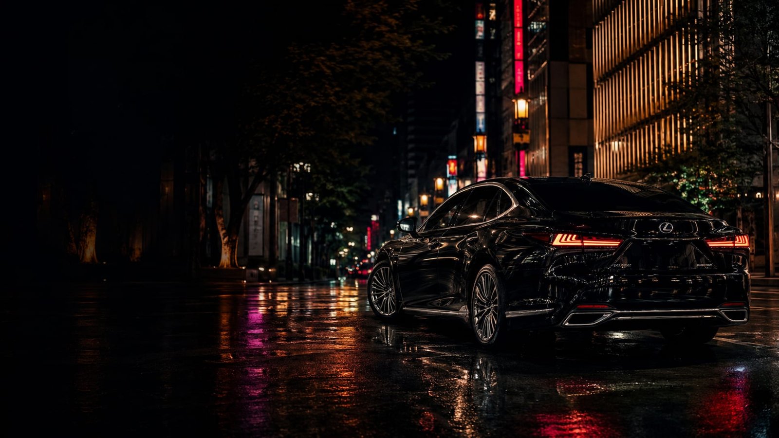 Japanese luxury sedan at night