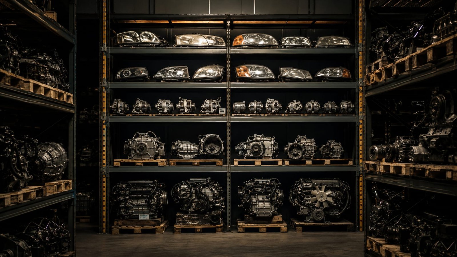 Used engines and parts in a Japanese warehouse